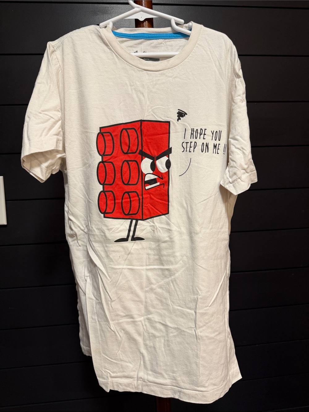 Threadless White T-Shirt with Red Cartoon Brick Graphic